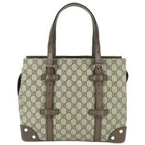 Gucci Leather Canvas GG Supreme Handbag Bag Tote Brown